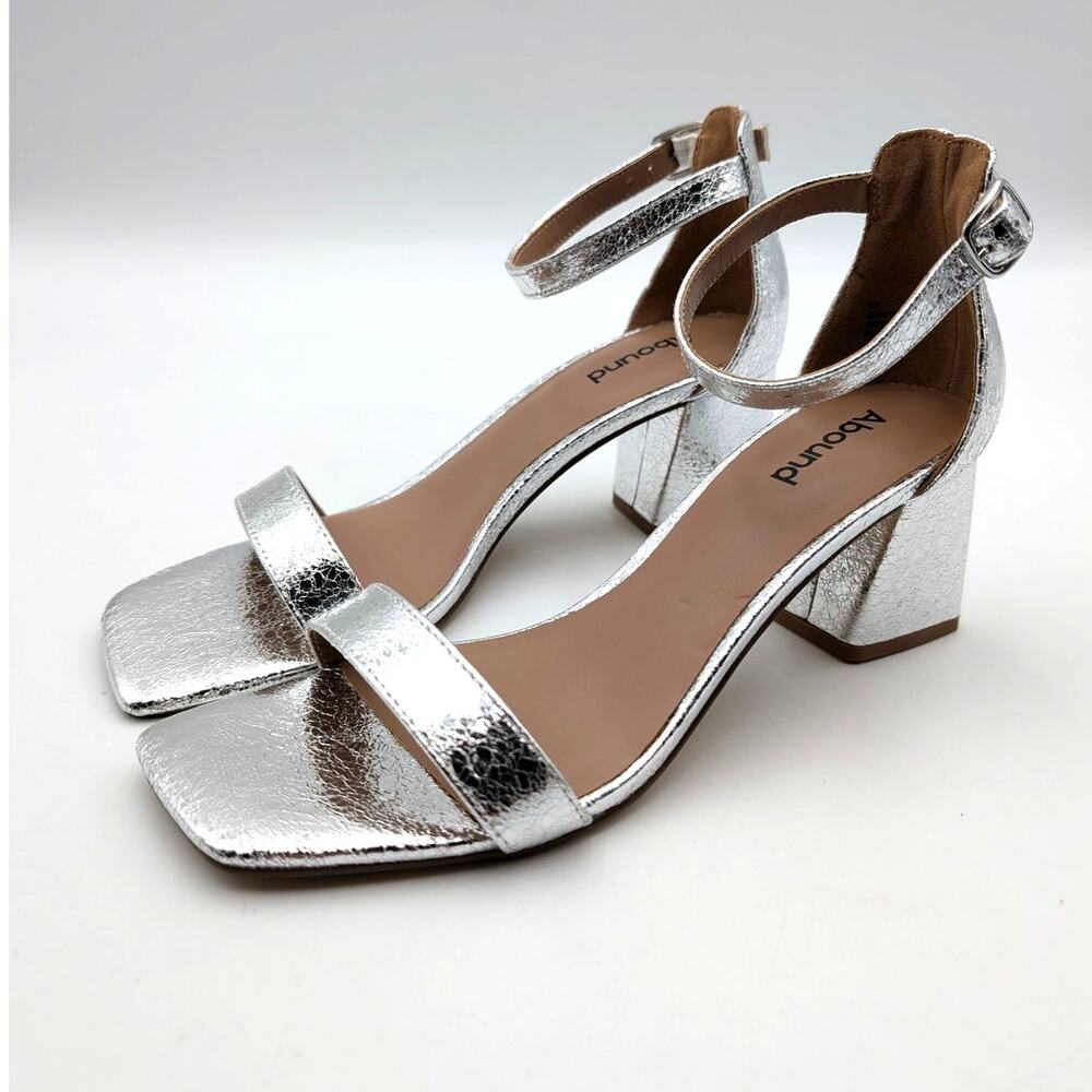 Abound Finn Ankle Strap Heel Sandal Open Toe Women's Silver Size US7M EU37.5